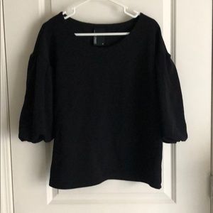 Dolan Black puff sleeve ribbed blouse
